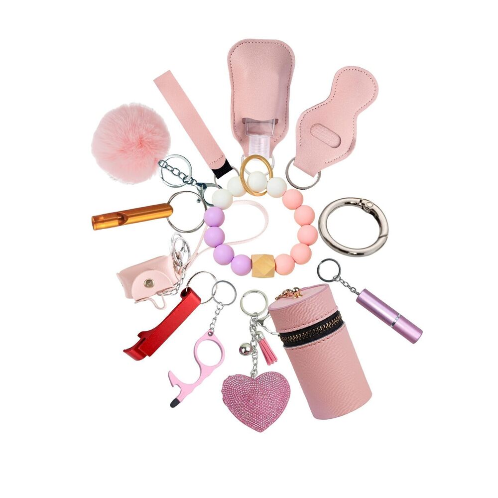7342 16-in-1 Self Defense Keychain Set with Personal Alarm, Whistle, Fluffy